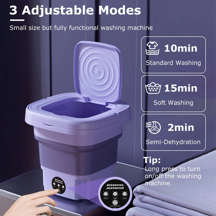 Portable Folding Mini Washing Machine with Sterilization and Drying | 8L Capacity, 3 Washing Modes