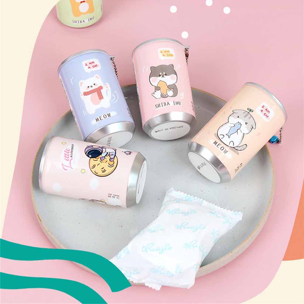 30Pcs Canned Wet Wipes Portable Children Barreled Cleaning Cloths Creative Cartoon Cute Bucket Wipes With Small Bell Chain (customized)