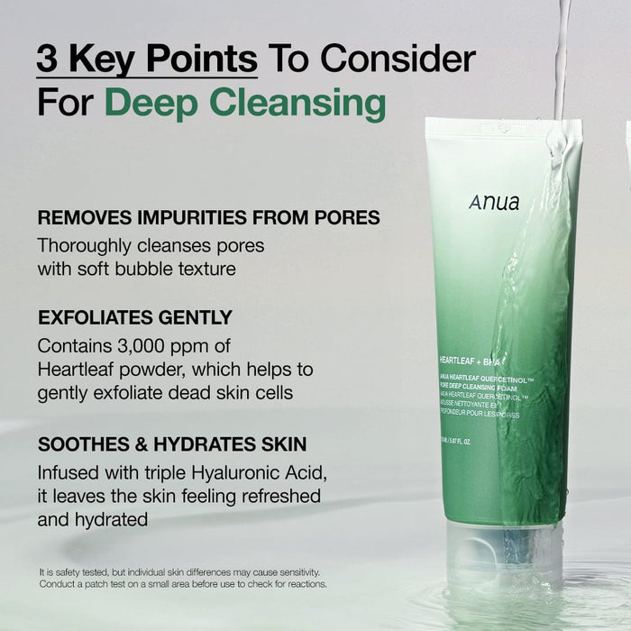 ANUA Heartleaf Quercetinol Pore Deep Cleansing Foam, Facial Cleanser, for Double Cleansing, BHA 150ml