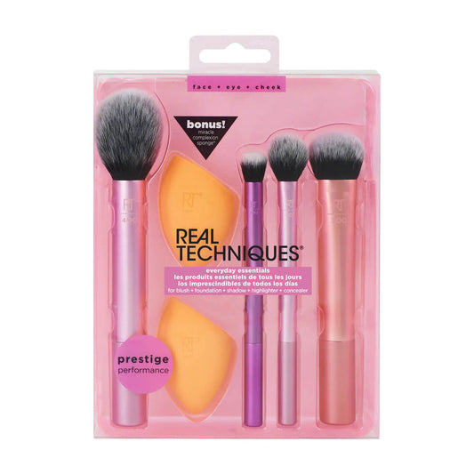 PROFESSIONAL Real Techniques Everyday Essentials Makeup Brush Set with Sponge - 6 Pcs set