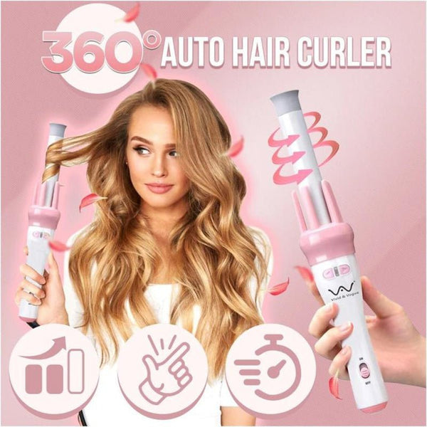 Automatic Pink Hair Curler Spin 360° Rotating Hair Styling Roller