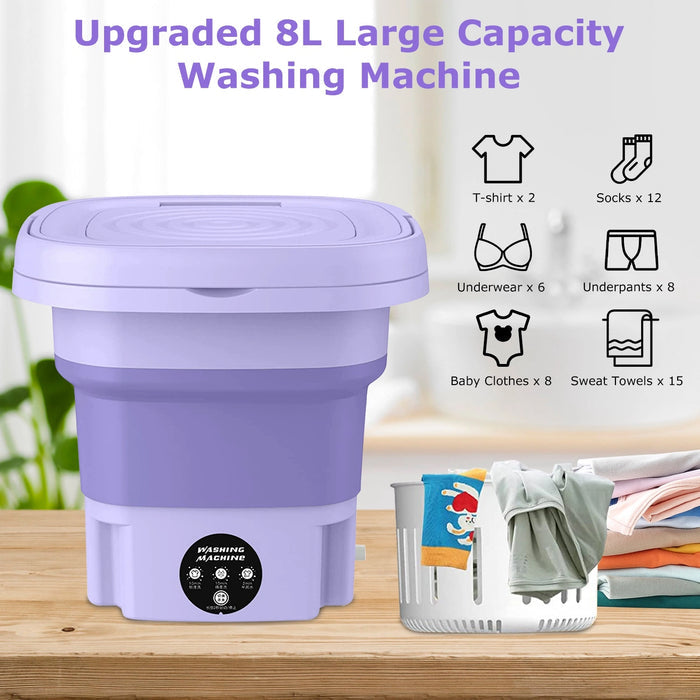 Portable Folding Mini Washing Machine with Sterilization and Drying | 8L Capacity, 3 Washing Modes
