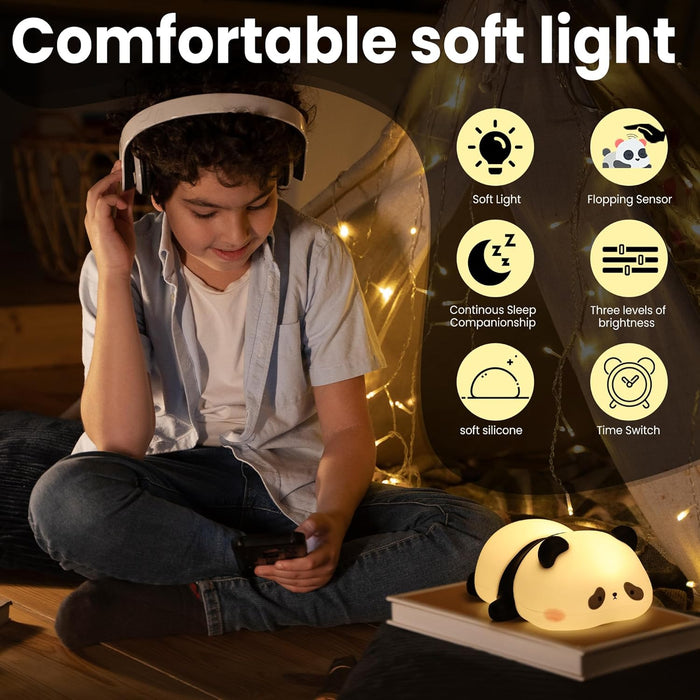 Cute Rechargeable Panda Lamp for Kids Room, Silicone Touch Night Light for Baby Nursery, Dimmable Lamp for Bedrooms