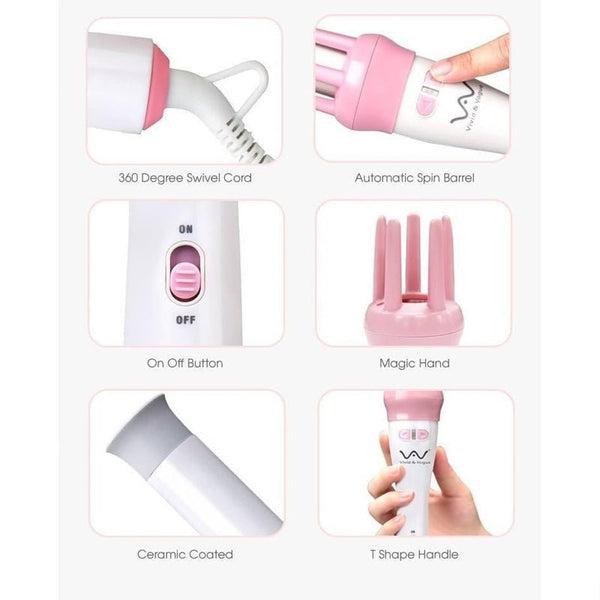 Automatic Pink Hair Curler Spin 360° Rotating Hair Styling Roller