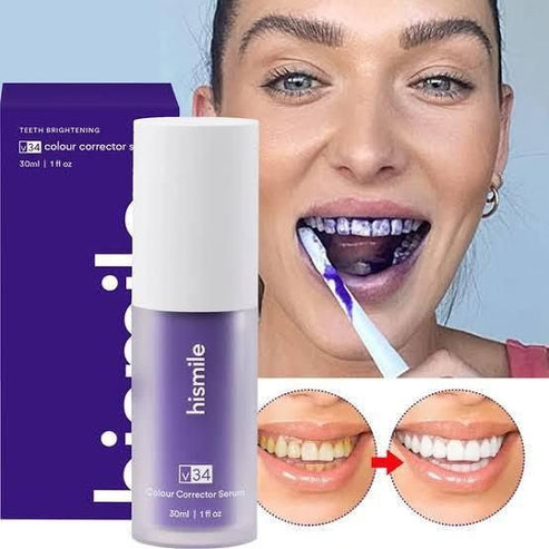 Hismile v34 Colour Corrector, Tooth Stain Concealer, Teeth Whitening Booster, Purple Toothpaste.