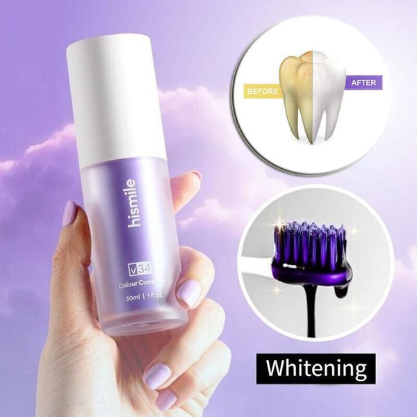 Hismile v34 Colour Corrector, Tooth Stain Concealer, Teeth Whitening Booster, Purple Toothpaste.