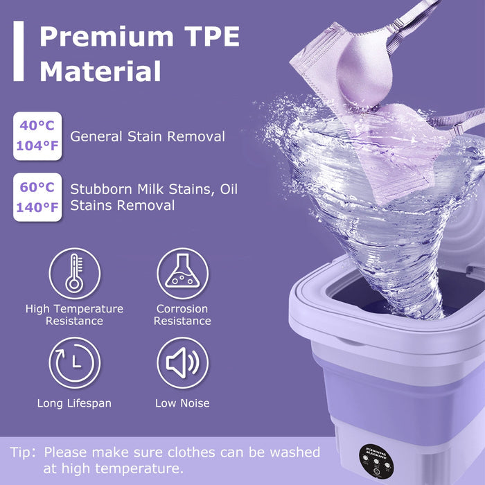 Portable Folding Mini Washing Machine with Sterilization and Drying | 8L Capacity, 3 Washing Modes