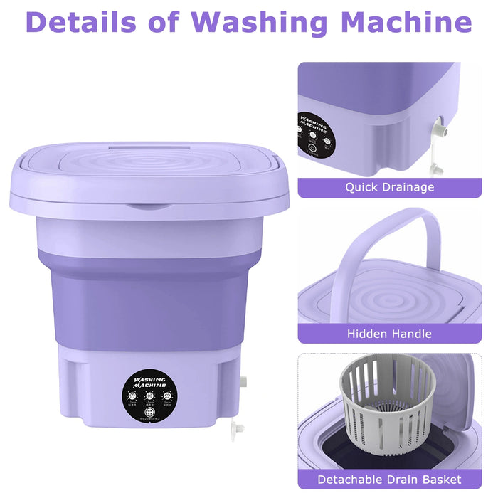 Portable Folding Mini Washing Machine with Sterilization and Drying | 8L Capacity, 3 Washing Modes